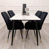Titus 1.4m Black Dining Table with Grey or White Sintered Stone Top & Scandinavian Design - UK Luxury Furniture