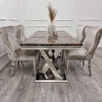 Xavia 1.8M Luxury Dining Table with Marble or Glass Top & Stainless Steel Double X Base - UK Luxury Furniture