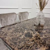 Xavia 1.8M Luxury Dining Table with Marble or Glass Top & Stainless Steel Double X Base - UK Luxury Furniture