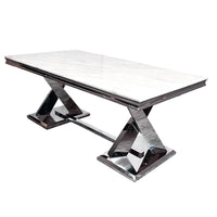 Xavia 1.8M Luxury Dining Table with Marble or Glass Top & Stainless Steel Double X Base - UK Luxury Furniture