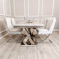 Xavia 1.8M Luxury Dining Table with Marble or Glass Top & Stainless Steel Double X Base - UK Luxury Furniture