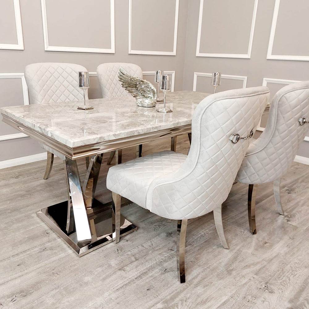 Xavia 1.8M Luxury Dining Table with Marble or Glass Top & Stainless Steel Double X Base - UK Luxury Furniture