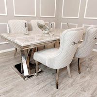 Xavia 1.8M Luxury Dining Table with Marble or Glass Top & Stainless Steel Double X Base - UK Luxury Furniture