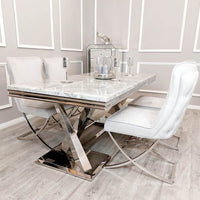 Xavia 1.8M Luxury Dining Table with Marble or Glass Top & Stainless Steel Double X Base - UK Luxury Furniture