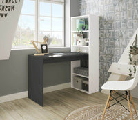 Modern White & Grey Computer Desk with Integrated Bookcase for Home Office - UK Luxury Furniture