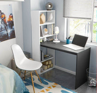Modern White & Grey Computer Desk with Integrated Bookcase for Home Office - UK Luxury Furniture