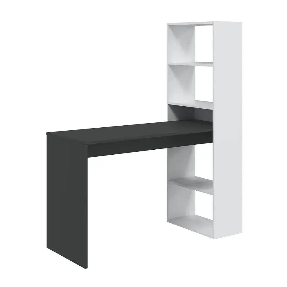 Modern White & Grey Computer Desk with Integrated Bookcase for Home Office - UK Luxury Furniture