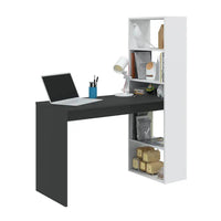 Modern White & Grey Computer Desk with Integrated Bookcase for Home Office - UK Luxury Furniture