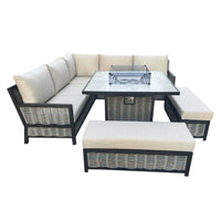 Dover Luxury 5-Piece Aluminium Fire Pit Sofa Set with Thick Cushions in Beige/Grey - UK Luxury Furniture