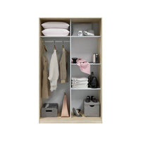 Durham Arctic White and Oak Effect Small Narrow Sliding 2-Door Wardrobe - UK Luxury Furniture