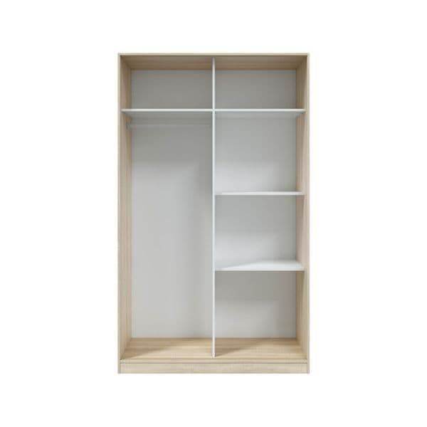 Durham Arctic White and Oak Effect Small Narrow Sliding 2-Door Wardrobe - UK Luxury Furniture