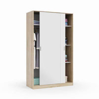 Durham Arctic White and Oak Effect Small Narrow Sliding 2-Door Wardrobe - UK Luxury Furniture