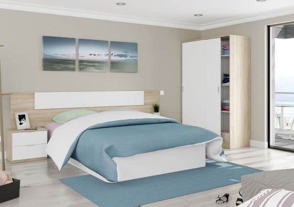 Durham Arctic White and Oak Effect Small Narrow Sliding 2-Door Wardrobe - UK Luxury Furniture