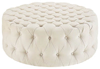 Luxurious Cream Velvet Rounded Chesterfield Footstool - Elegant Design & Ultimate Comfort - UK Luxury Furniture
