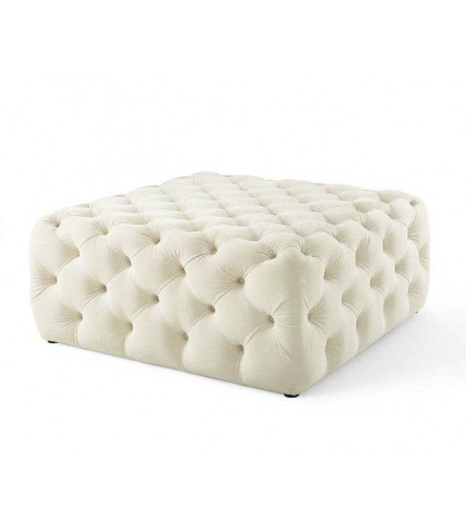 Luxurious Cream Velvet Chesterfield Footstool - Squared Design, 90cm X 90cm - UK Luxury Furniture