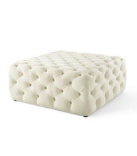 Luxurious Cream Velvet Chesterfield Footstool - Squared Design, 90cm X 90cm - UK Luxury Furniture