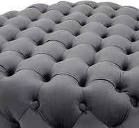 Luxury Dark Grey Velvet Chesterfield Footstool with Rounded Design - 90 cm Wide - UK Luxury Furniture
