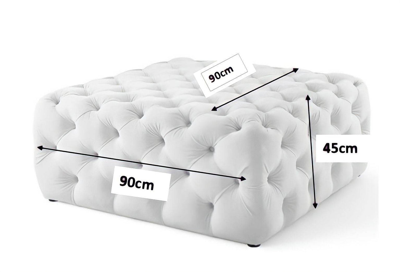 Elegant Dark Grey Velvet Chesterfield Footstool - Squared Design, 90x90cm, Plush Comfort - UK Luxury Furniture