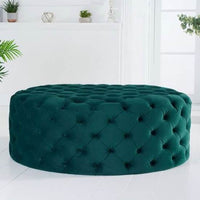 Luxurious Green Velvet Chesterfield Footstool - Stylish Rounded Design for Elegant Spaces - UK Luxury Furniture