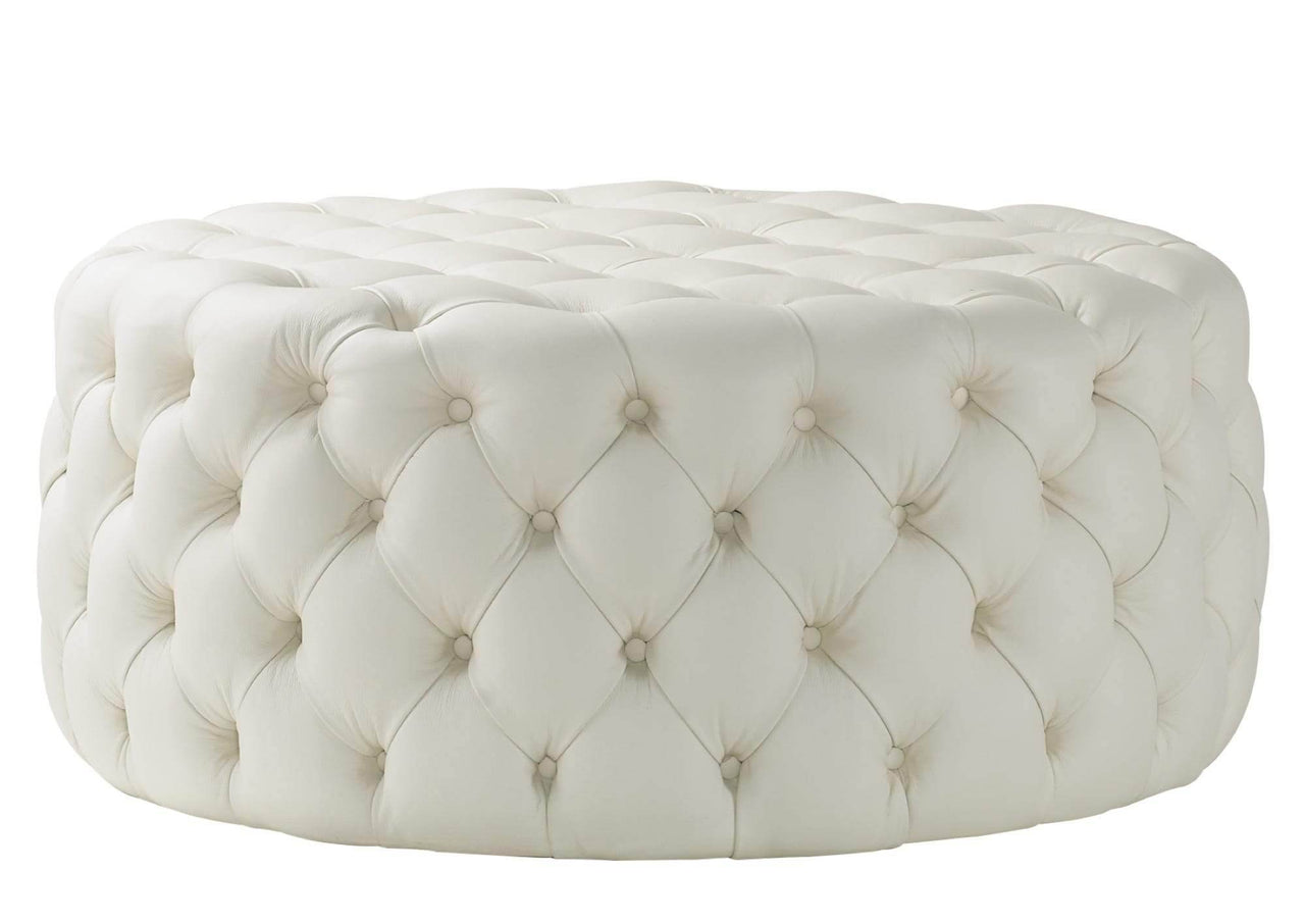 Luxurious Light Cream Faux Leather Chesterfield Footstool - Elegant Rounded Design, 90cm x 90cm - UK Luxury Furniture