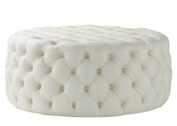 Luxurious Light Cream Faux Leather Chesterfield Footstool - Elegant Rounded Design, 90cm x 90cm - UK Luxury Furniture