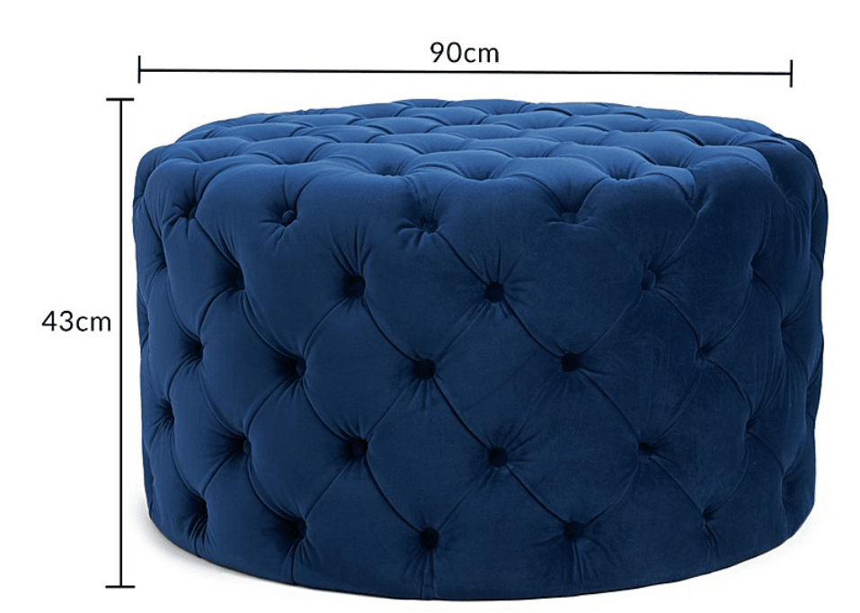 Luxurious Navy Blue Velvet Chesterfield Footstool - Rounded Design, No Assembly Required - UK Luxury Furniture