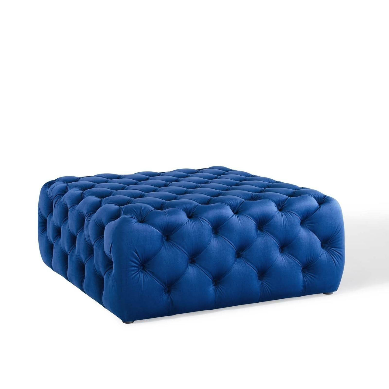 Luxurious Navy Blue Velvet Squared Chesterfield Footstool for Elegant Living Rooms - UK Luxury Furniture