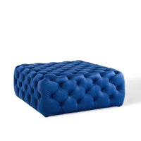 Luxurious Navy Blue Velvet Squared Chesterfield Footstool for Elegant Living Rooms - UK Luxury Furniture