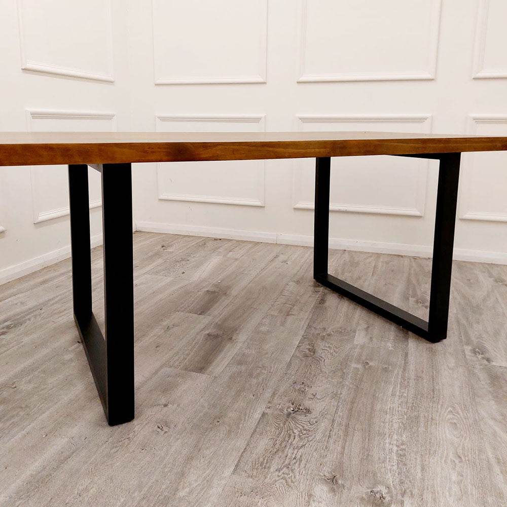 Freya 1.8M Solid Dark Pine Dining Table with Matt Black Metal Legs - Industrial Style Elegance - UK Luxury Furniture