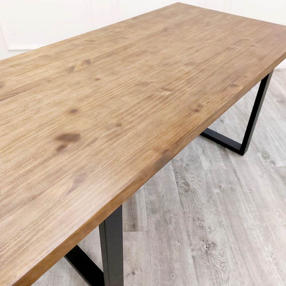 Freya 1.8M Solid Dark Pine Dining Table with Matt Black Metal Legs - Industrial Style Elegance - UK Luxury Furniture