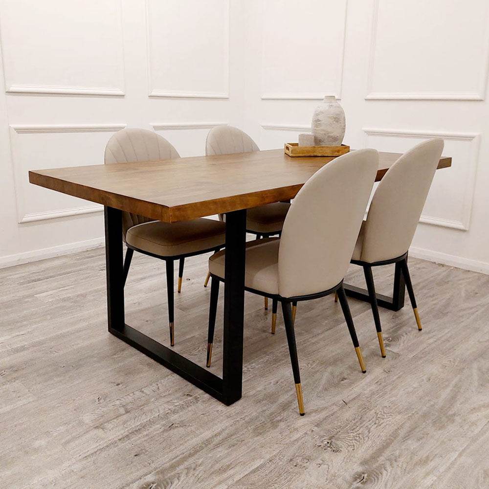 Freya 1.8M Solid Dark Pine Dining Table with Matt Black Metal Legs - Industrial Style Elegance - UK Luxury Furniture