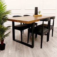 Freya 1.8M Solid Dark Pine Dining Table with Matt Black Metal Legs - Industrial Style Elegance - UK Luxury Furniture