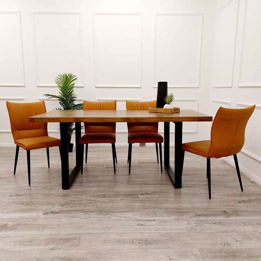 Freya 1.8M Luxury Dining Table with 4 Stylish Flora Tan Chairs - Elegant and Spacious Design - UK Luxury Furniture