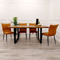 Freya 1.8M Luxury Dining Table with 4 Stylish Flora Tan Chairs - Elegant and Spacious Design - UK Luxury Furniture