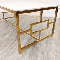 Luxury Geo Gold Coffee Table With Polar White Sintered Stone Top - Modern Geometric Design - UK Luxury Furniture