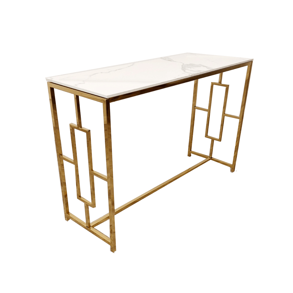 Geo Gold Console Table With Elegant Polar White Sintered Stone Top - 120cm Wide - UK Luxury Furniture