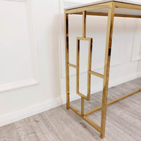 Geo Gold Console Table With Elegant Polar White Sintered Stone Top - 120cm Wide - UK Luxury Furniture