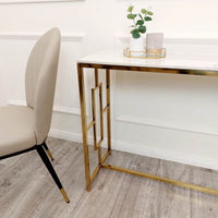 Geo Gold Console Table With Elegant Polar White Sintered Stone Top - 120cm Wide - UK Luxury Furniture