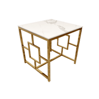 Geo Gold Lamp Table With Polar White Sintered Stone Top - Modern Geometric Design - 55Cm Square - UK Luxury Furniture