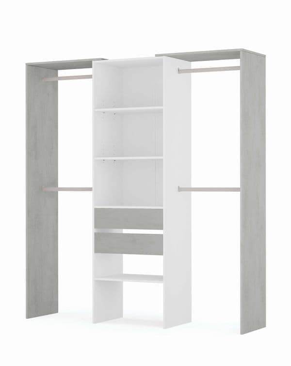 Guadalupe Large Concrete Grey and White Open Door Wardrobe with Four Hanging Rails - UK Luxury Furniture