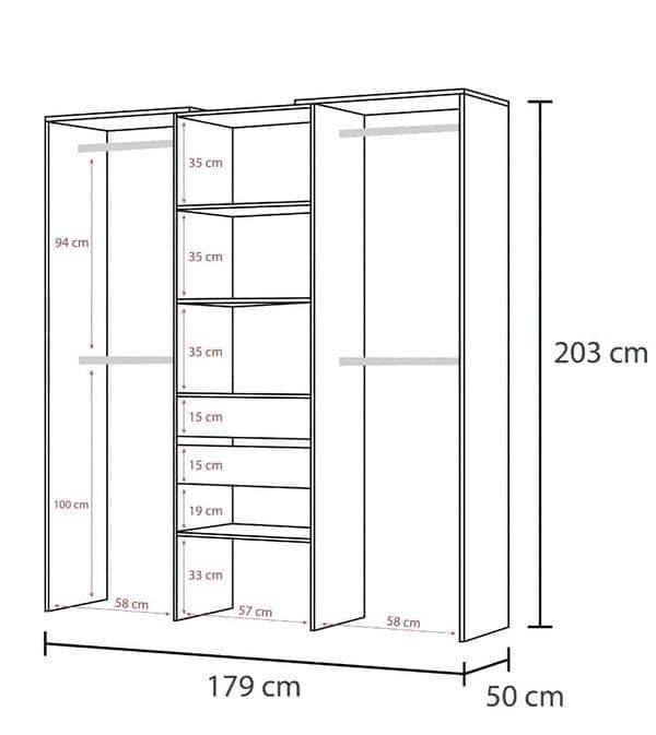 Guadalupe Large Concrete Grey and White Open Door Wardrobe with Four Hanging Rails - UK Luxury Furniture