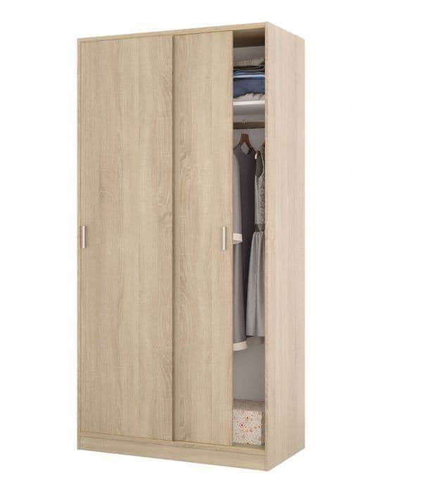 Hansen Canadian Oak Effect Small Narrow Sliding 2 Door Wardrobe - 3211 - UK Luxury Furniture