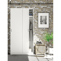 Hansen White Small Narrow Two-Door Sliding Wardrobe with Hanging Rail and Shelf - UK Luxury Furniture