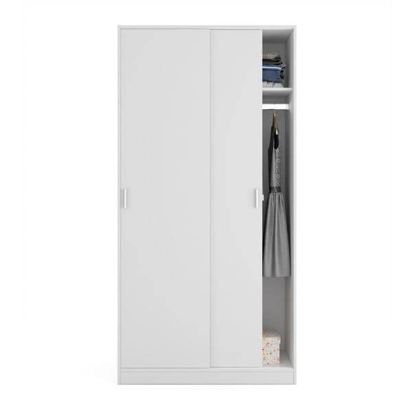 Hansen White Small Narrow Two-Door Sliding Wardrobe with Hanging Rail and Shelf - UK Luxury Furniture