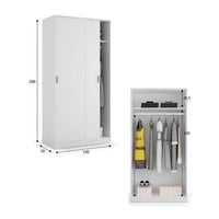 Hansen White Small Narrow Two-Door Sliding Wardrobe with Hanging Rail and Shelf - UK Luxury Furniture