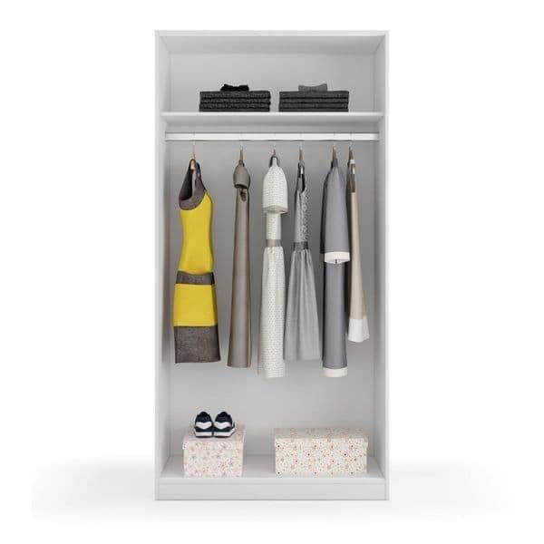 Hansen White Small Narrow Two-Door Sliding Wardrobe with Hanging Rail and Shelf - UK Luxury Furniture