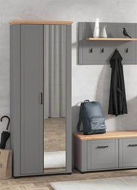 Havertz Grey and Artisan Oak Slim Mirrored Wardrobe: Space-Saving Bedroom Storage Solution - UK Luxury Furniture