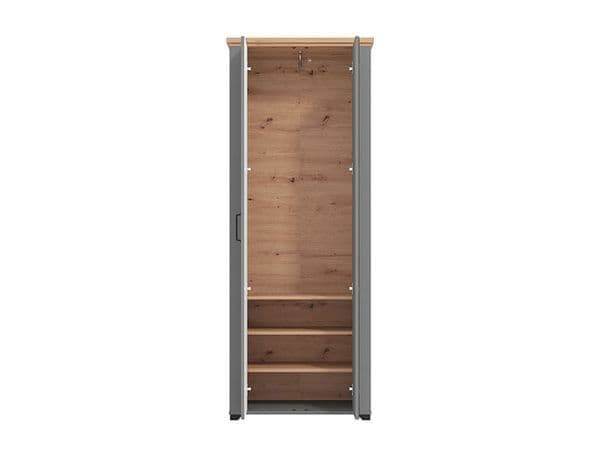 Havertz Grey and Artisan Oak Slim Mirrored Wardrobe: Space-Saving Bedroom Storage Solution - UK Luxury Furniture