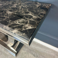 Arial Console Table - Luxurious Marble or Glass Top with Polished Stainless Steel Base - 140cm Wide - UK Luxury Furniture