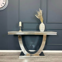 Arial Console Table - Luxurious Marble or Glass Top with Polished Stainless Steel Base - 140cm Wide - UK Luxury Furniture